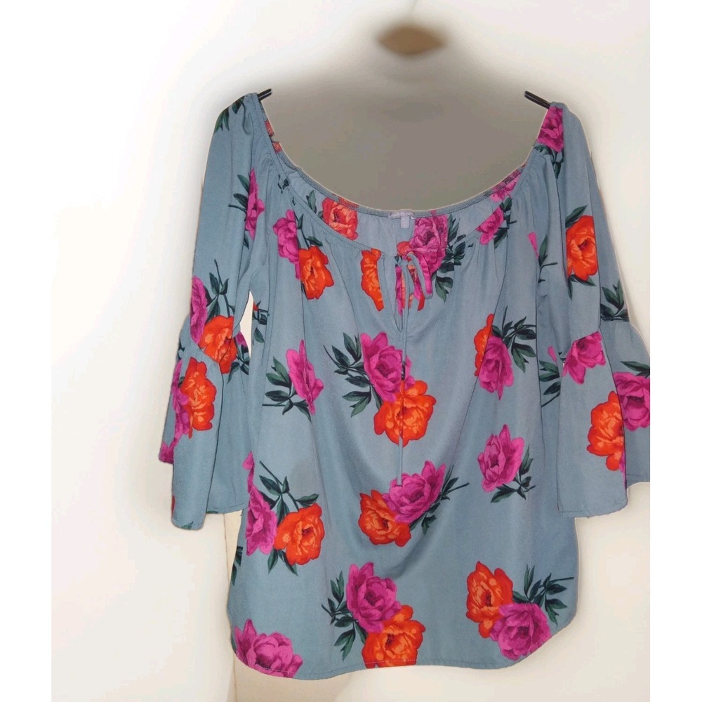 3 FOR $25 Charlotte Russe Women's XL Floral Bell Sleeves Keyhole Tie Neck